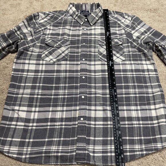 American Rag Pearl Snap Shirt Men’s XXL Gray Plaid Long Sleeve Embroidered - Picture 7 of 8